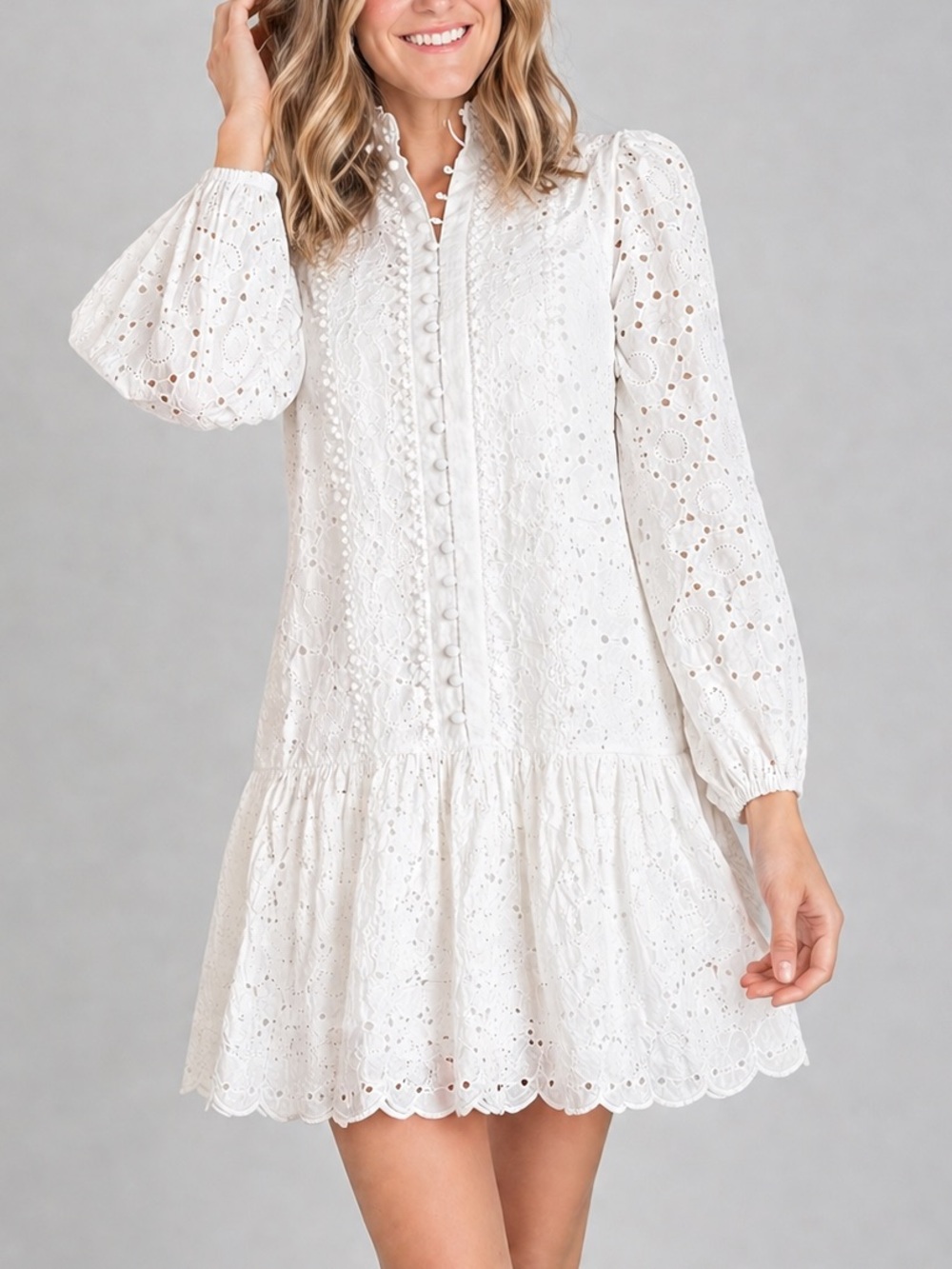 🆕🤍Antonio Melani White Eyelet Lace Dress Size 6 Boho Cottagecore Front Mini
